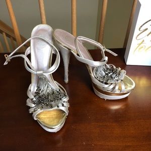 Versace Satin Nude and Gold Stilettos Heels